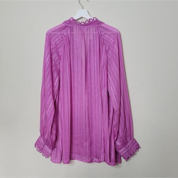 SOFT SURROUNDINGS Purple Stripe Sheer Button Up Blouse Size 3X casual workwear - Picture 3 of 8